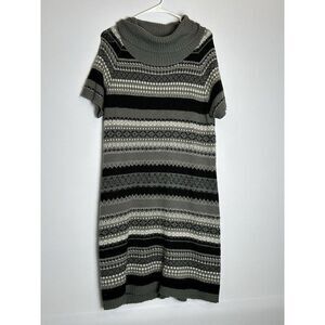 CATO Sweater Dress Short Sleeve Cowl Neck Black Gray White Fitted Women's Large
